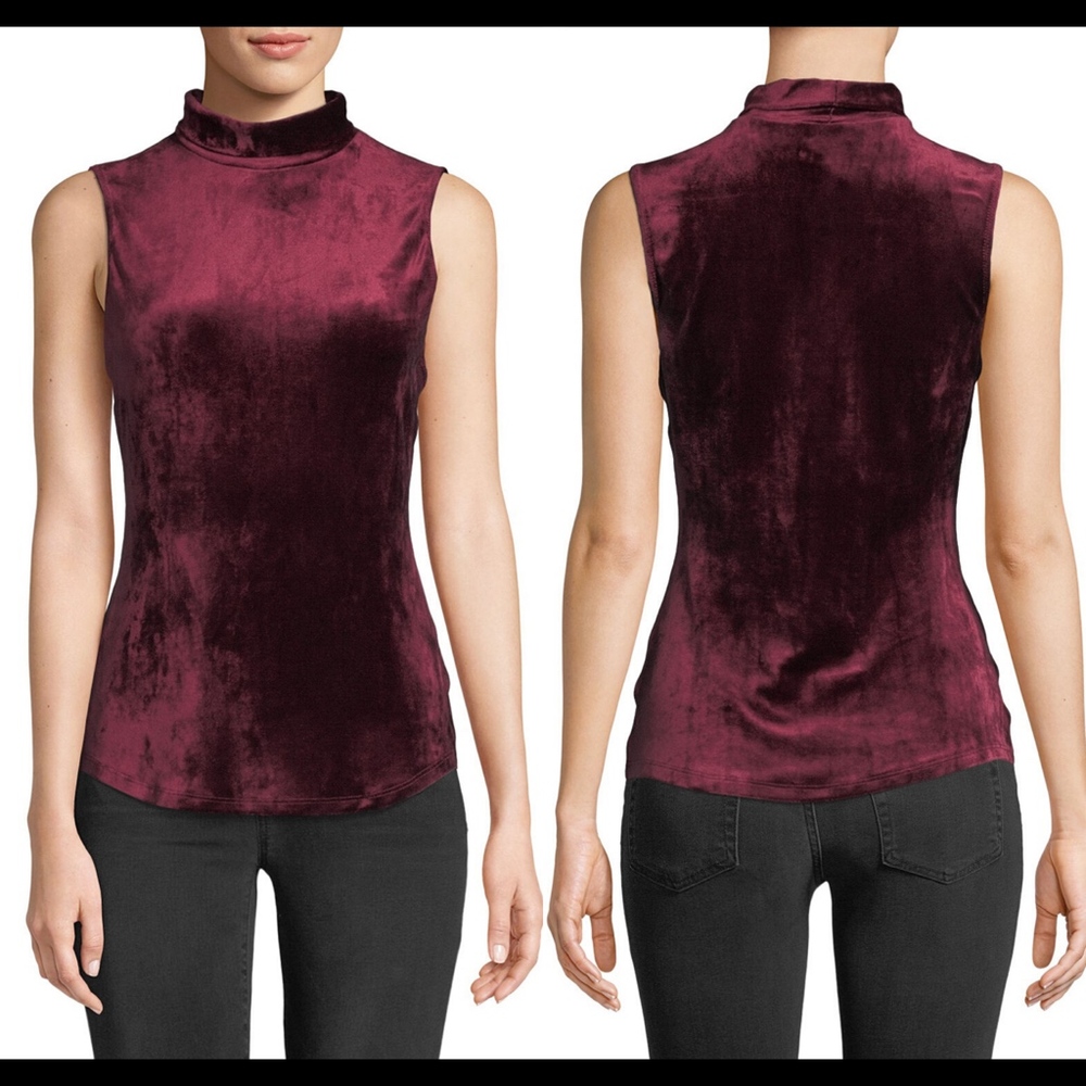NEW $190 Theory Mock-Neck Sleeveless‎ Slim Velour Knit Tank [SZ Medium ]